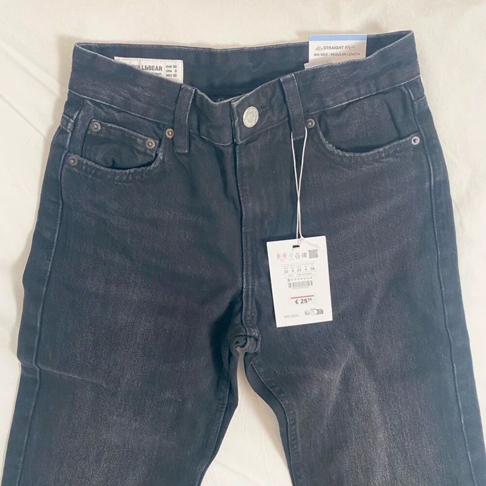 NWT black Pull & Bear Mid Waist Straight Leg Jeans Size 0 - Picture 5 of 12